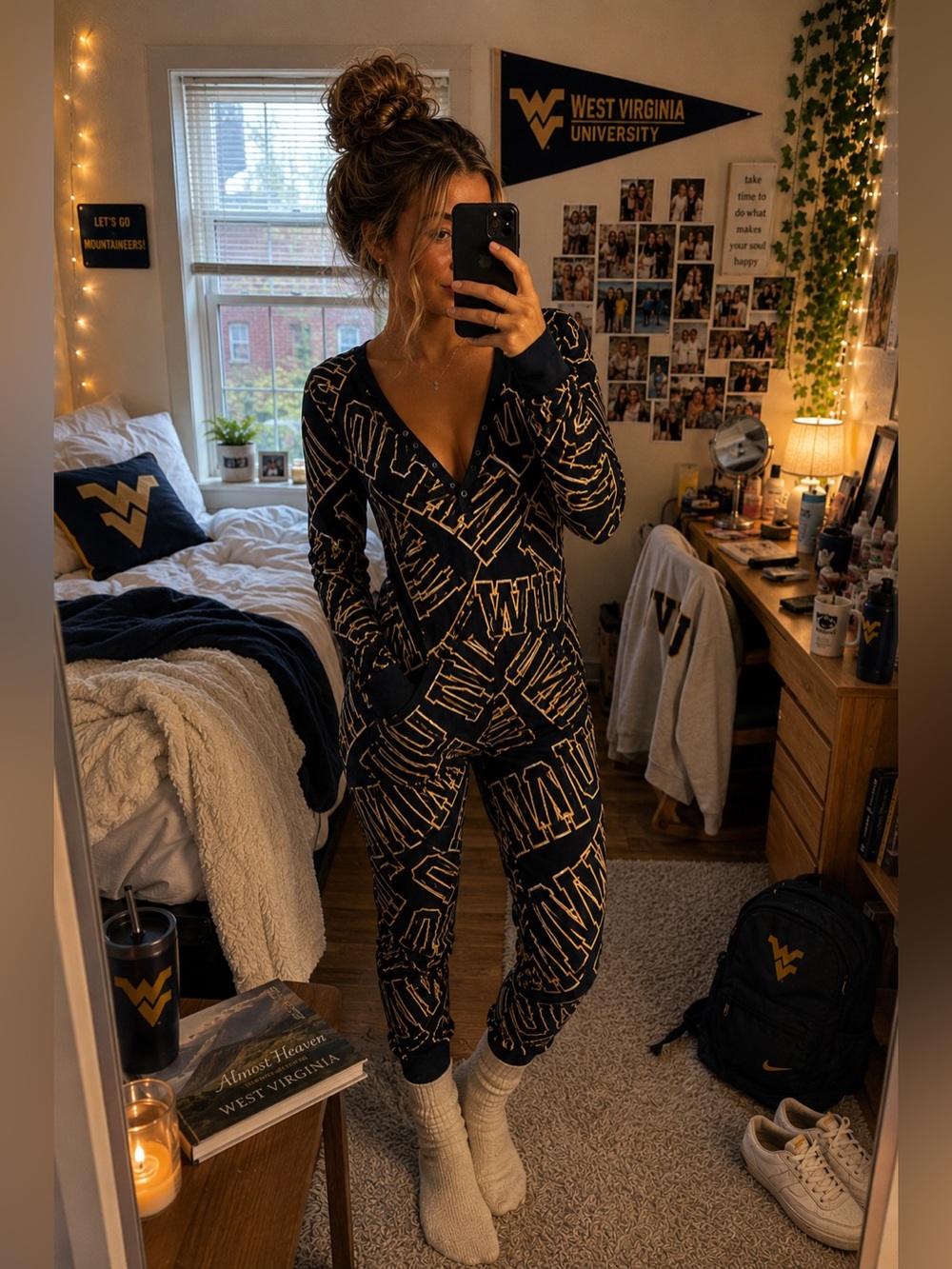 PINK Victoria’s Secret WVU Logo Sleep Onesie Pajamas Women’s Small
